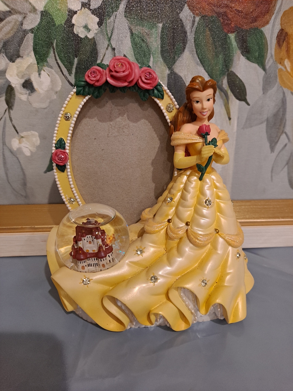 Disney Beauty & the Beast Belle Figurine Frame w/Snow Globe Vintage 90s-Y2k